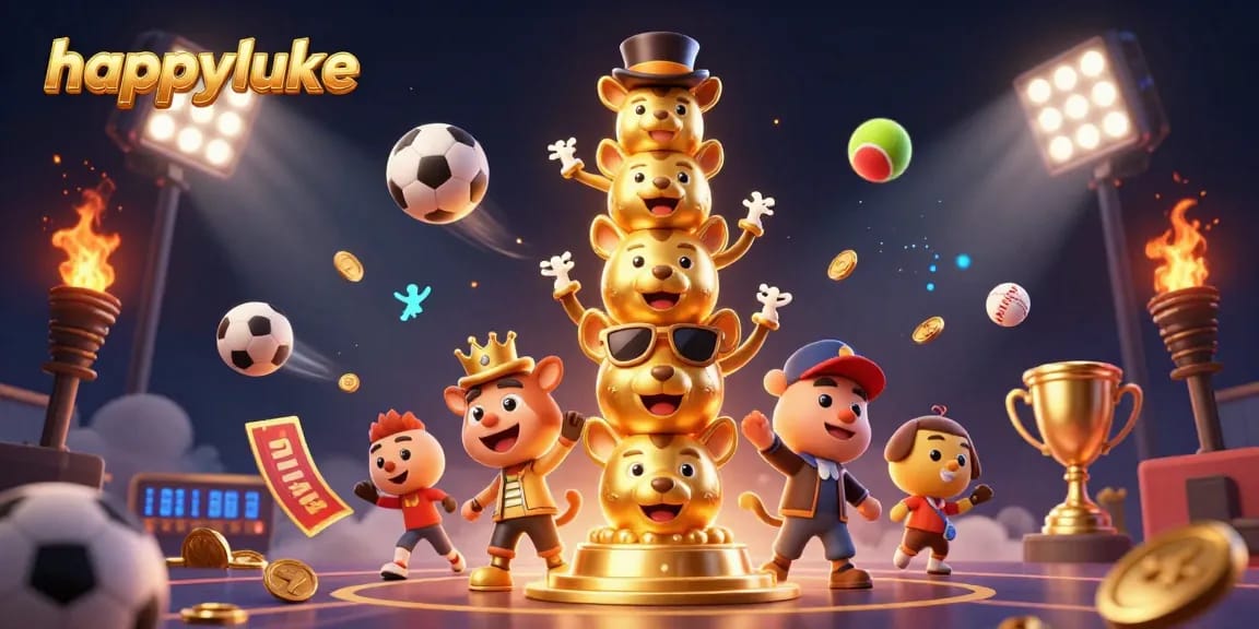 Experience the thrill of happyluke with colorful 3D casino elements and dynamic sports action.
