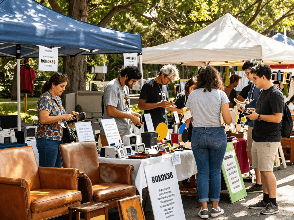 Discovering unique treasures at ROKOK88's vibrant flea market, showcasing the value of second-hand goods.
