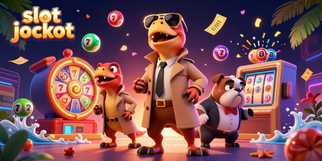Experience thrilling slot jackpot action with cartoon raptors entering a casino adventure.