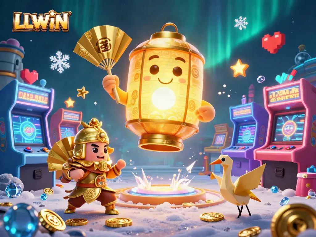 Engage with LLWIN's vibrant casino atmosphere featuring dynamic game elements and golden characters.