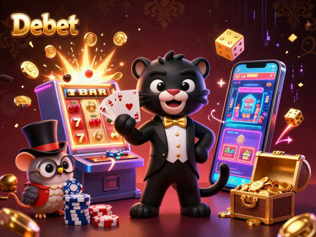 Enjoy thrilling games at Debet with a stylish panther dealer and exciting casino elements.