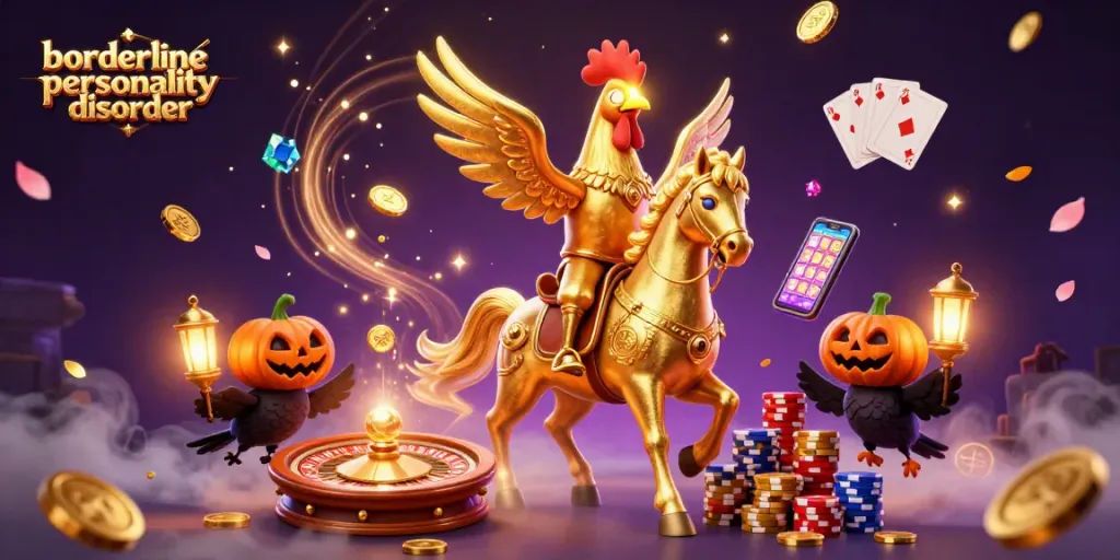 Betting on borderline personality disorder insights with lively casino atmosphere and playful characters.