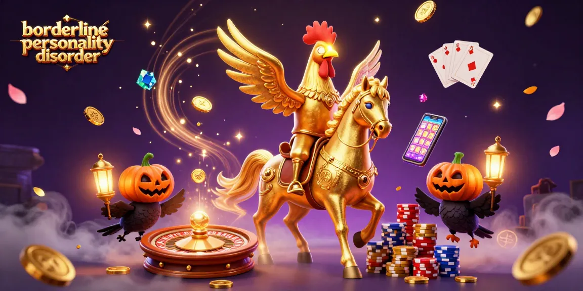 Betting on borderline personality disorder insights with lively casino atmosphere and playful characters.