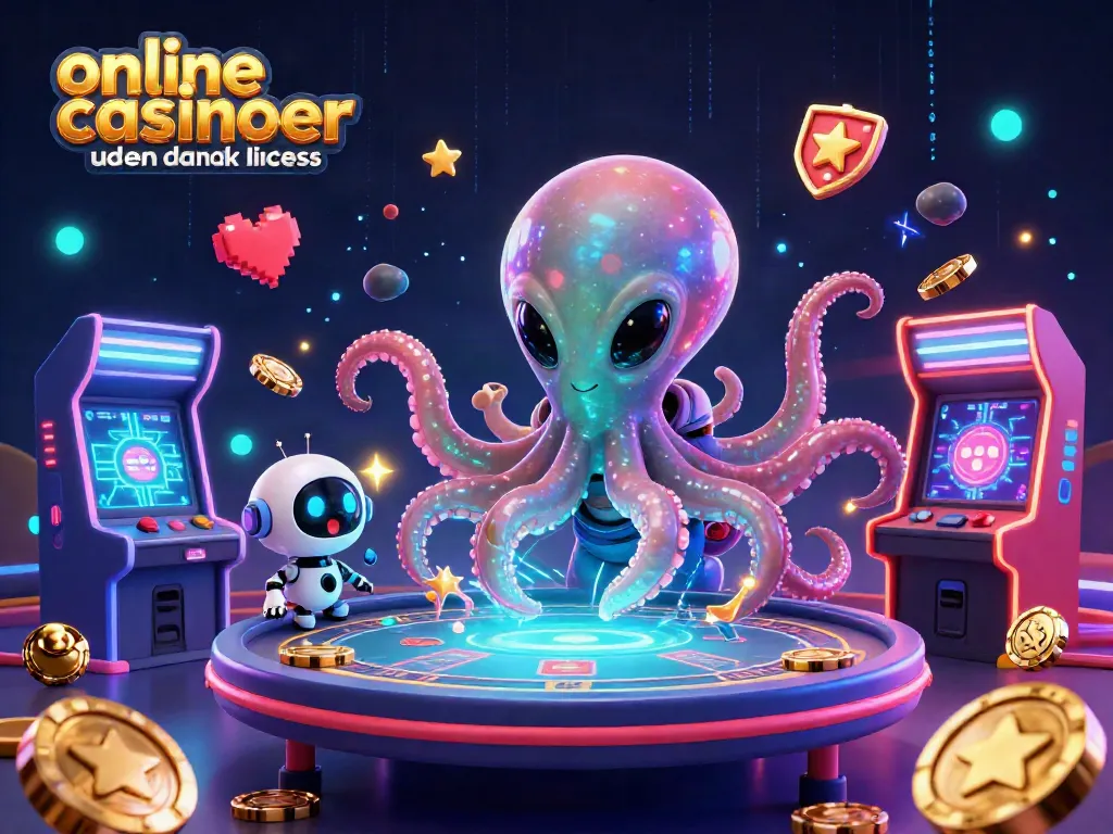 Engage with online casinoer uden dansk licens through vibrant visuals of an alien octopus playing poker.