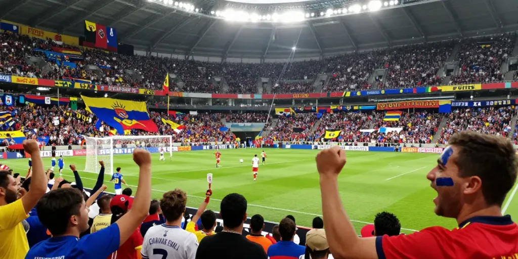 Exciting football match atmosphere with fans celebrating and players in action at GangvangTV, bóng đá gavangtv.