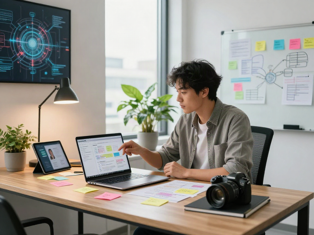 Consultant showcasing crushon ai analytics in a vibrant office