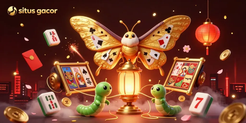 Experience the excitement of situs gacor with a vibrant illustration of jackpot elements and golden wings.