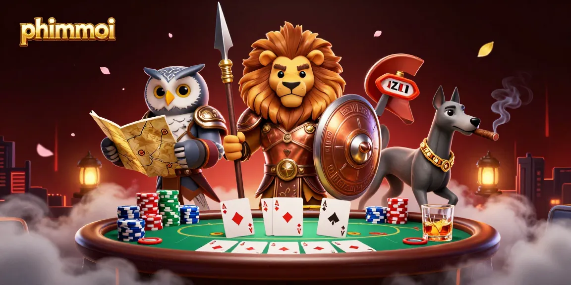Engage in competitive gaming at phimmoi with a heroic Spartan lion and rich poker elements showcased in vibrant detail.
