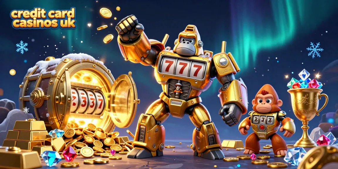 Experience the excitement of credit card casinos UK with a vivid 3D illustration of a golden gorilla mech.