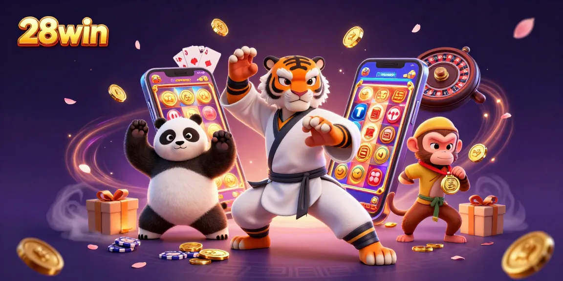 Experience the thrill of gaming at 28win with immersive 3D characters and casino elements.