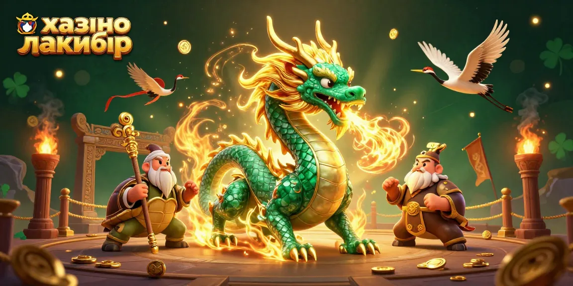 Engage in 카지노 лакибир with thrilling golden dragon and lucky cranes in a vibrant 3D casino scene.